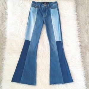 Hollister Co. Hollister High Rise PatchWork Raw Hem Flare Jeans